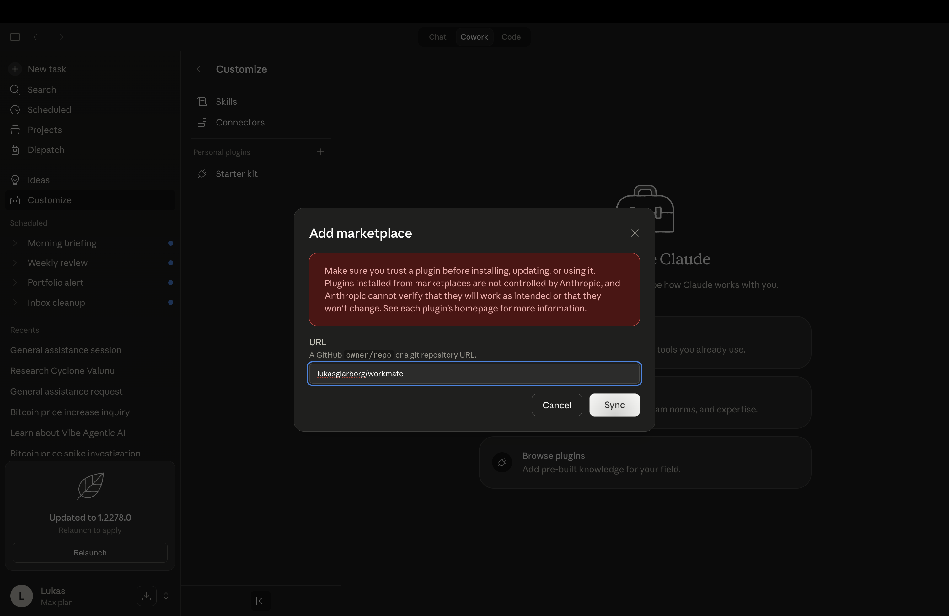 Indsæt kode og klik Sync